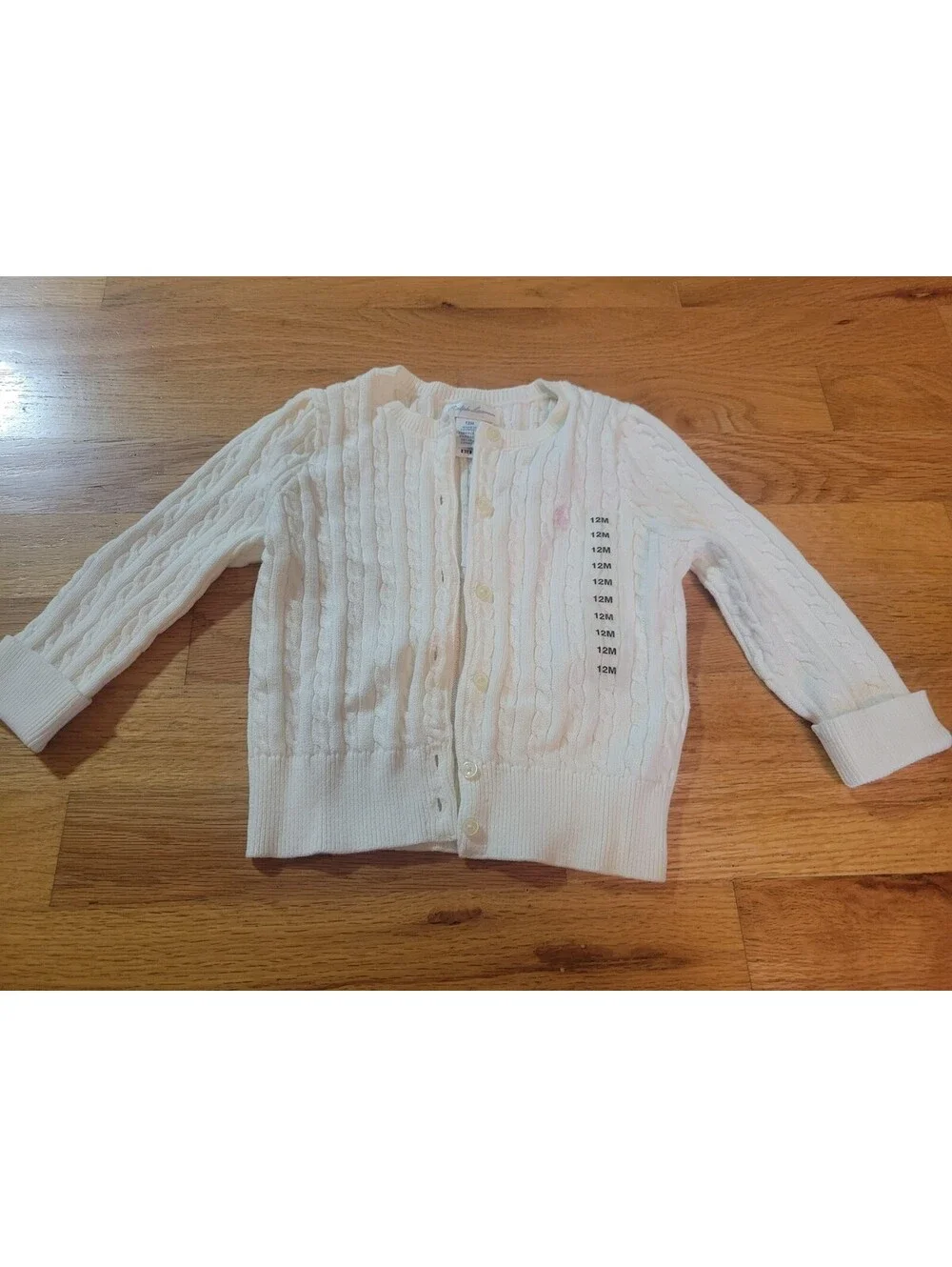 NWT Ralph Lauren Cardigan Sweater Girls 12M Infant White Cable Knit Button Front